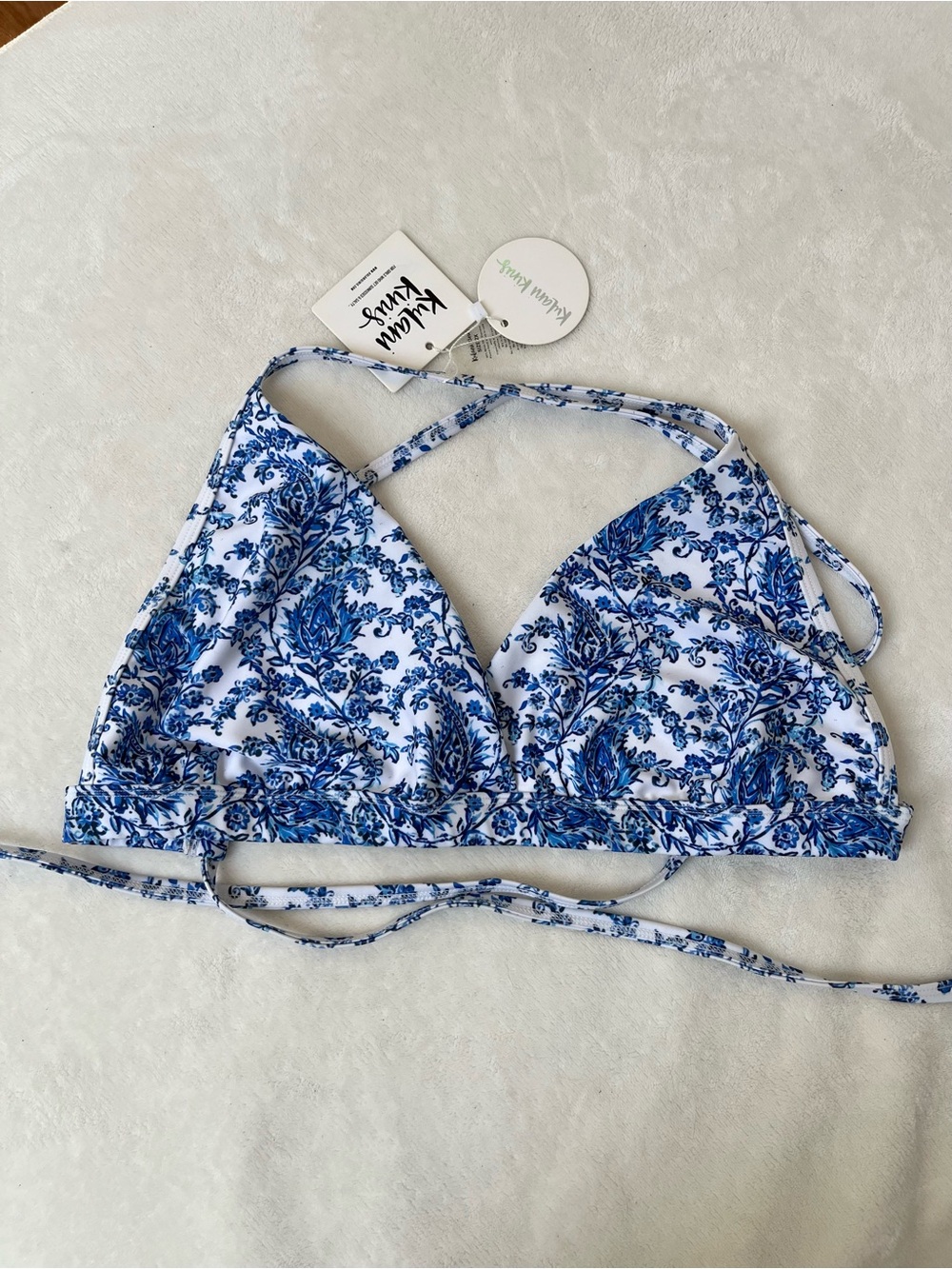Kulani Kinis Blue and White Floral Triangle Bikini Top